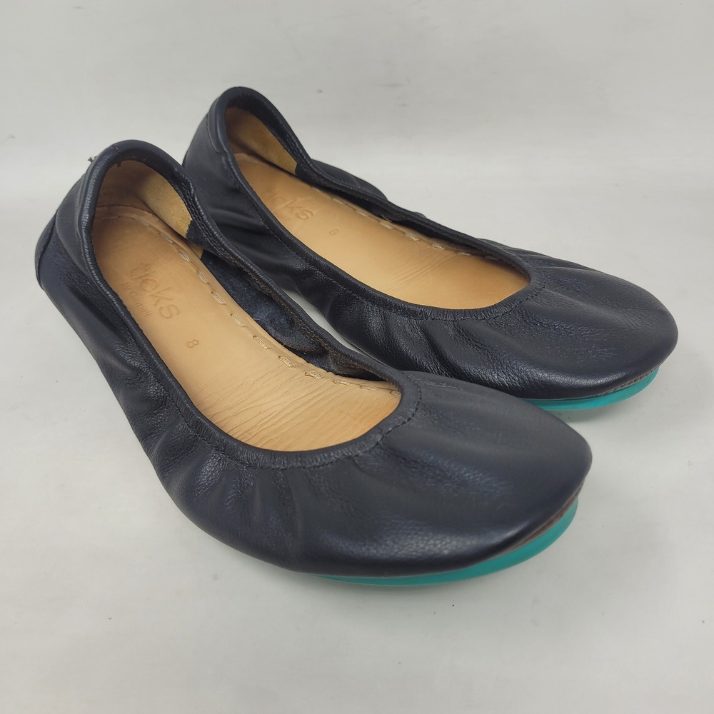Tieks Ballet Flats 8 Black Leather Foldable Comfort Slip On Shoes